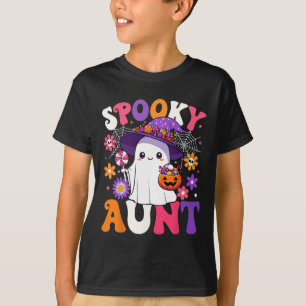 Camiseta Groovy Spooky Tía Halloween Ghost Pumpkin Hallowee