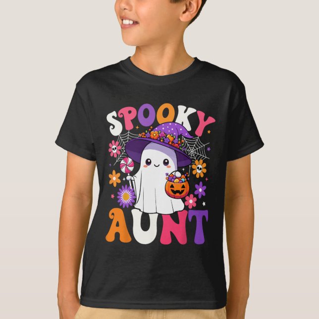 Camiseta Groovy Spooky Tía Halloween Ghost Pumpkin Hallowee (Anverso)