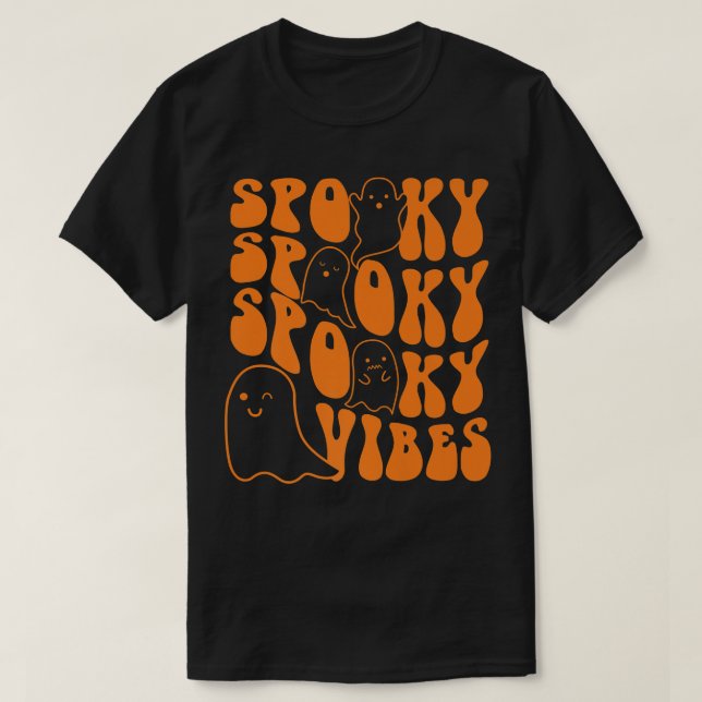 Camiseta Groovy Spooky Vibes Boo Ghost Spooky Hallow Season (Diseño del anverso)