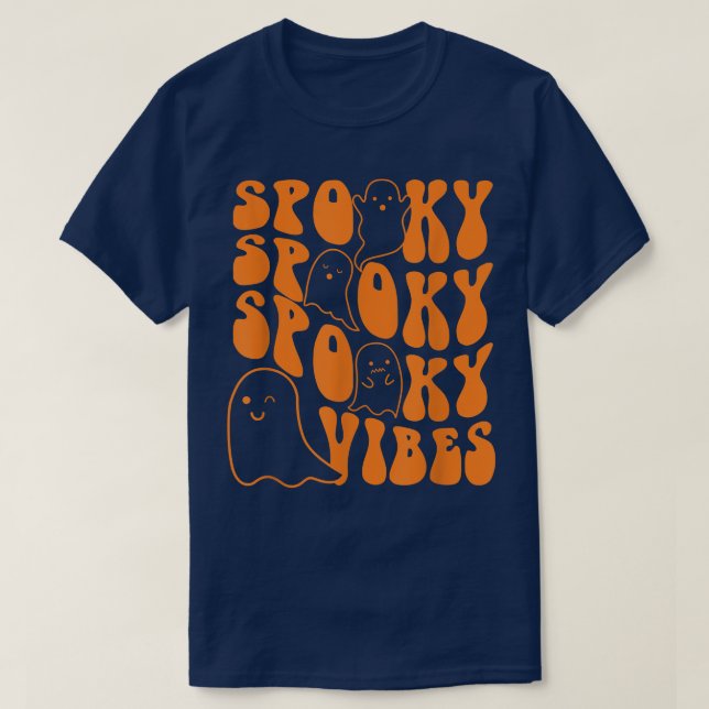 Camiseta Groovy Spooky Vibes Boo Ghost Spooky Hallow Season (Diseño del anverso)