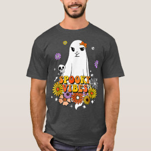 Camiseta Groovy Spooky Vibes Retro Floral Ghost Halloween T