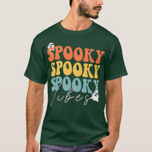 Camiseta Groovy Spooky Vibes Retro Floral Ghost Hippie Hall