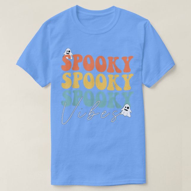 Camiseta Groovy Spooky Vibes Retro Floral Ghost Hippie Hall (Diseño del anverso)