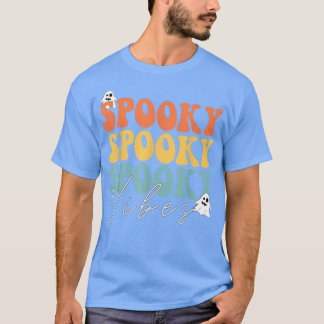 Camiseta Groovy Spooky Vibes Retro Floral Ghost Hippie Hall