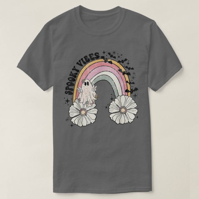 Camiseta Groovy Spooky Vibes Retro Rainbow Hippie Ghost Hal (Diseño del anverso)