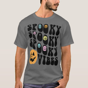 Camiseta Groovy Spooky Vibes Scary Pumpkin Face Funny Hallo