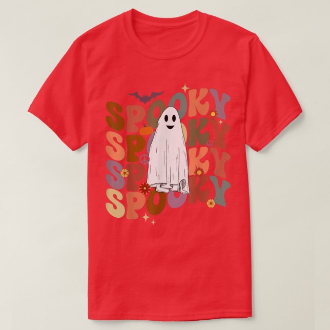 Camiseta Groovy Spooky Vibes Vintage Floral Ghost Hippie Ha (Diseño del anverso)