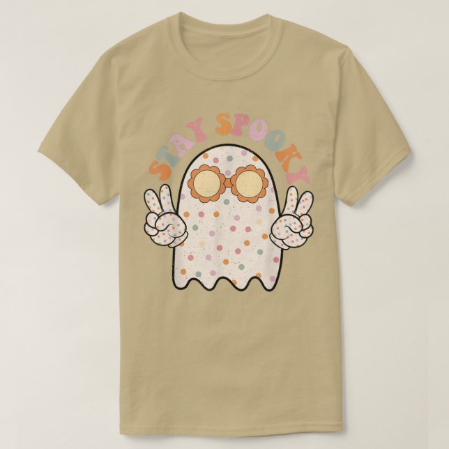 Camiseta Groovy Stay Spooky Vibes Retro Floral Fantasma Hip (Diseño del anverso)