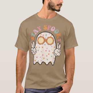 Camiseta Groovy Stay Spooky Vibes Retro Floral Fantasma Hip