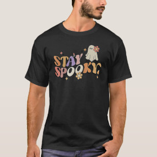 Camiseta Groovy Stay Spooky Vibes Retro Floral Fantasma Hip