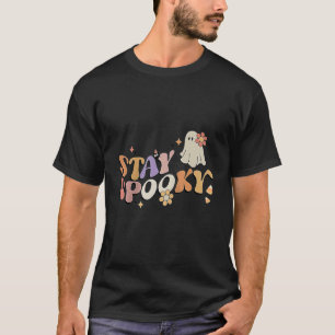 Camiseta Groovy Stay Spooky Vibes Retro Floral Fantasma Hip