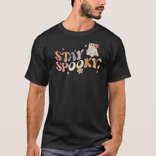 Camiseta Groovy Stay Spooky Vibes Retro Floral Fantasma Hip