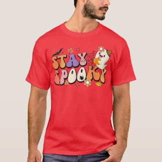 Camiseta Groovy Stay Spooky Vibes Retro Floral Fantasma Hip