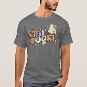 Camiseta Groovy Stay Spooky Vibes Retro Floral Fantasma Hip