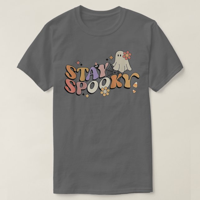 Camiseta Groovy Stay Spooky Vibes Retro Floral Fantasma Hip (Diseño del anverso)