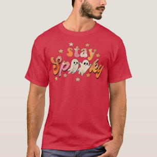 Camiseta Groovy Stay Spooky Vibes Retro Floral Fantasma Hip