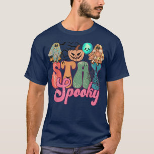 Camiseta Groovy Stay Spooky Vibes Retro Floral Fantasma Hip