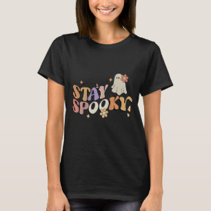 Camiseta Groovy Stay Spooky Vibes Retro Floral Fantasma Hip