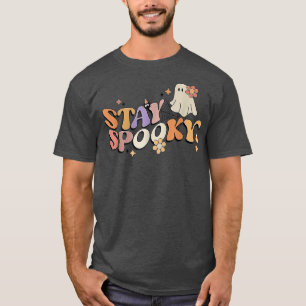 Camiseta Groovy Stay Spooky Vibes Retro Floral Fantasma Hip