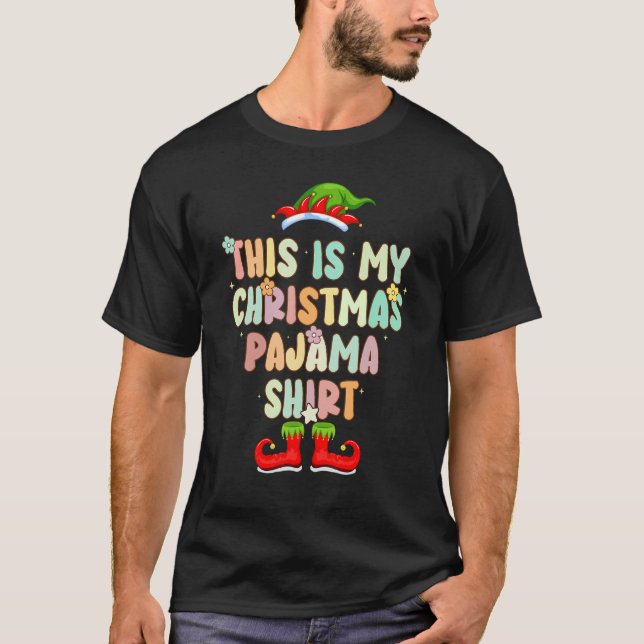 Camiseta Groovy Style Elf Hat Pajama Christmas (Anverso)