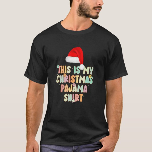 Camiseta Groovy Style Santa Hat Pajama Christmas Merry Chri (Anverso)