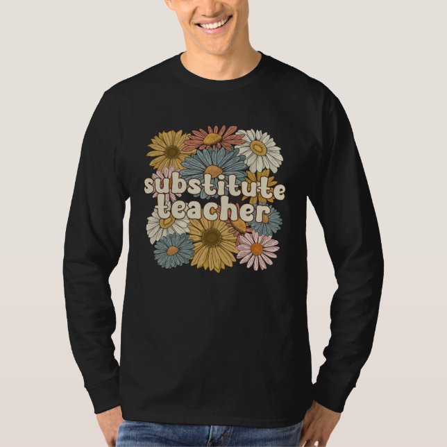Camiseta Groovy Substitute Teacher Flowers Sub Teacher (Anverso)