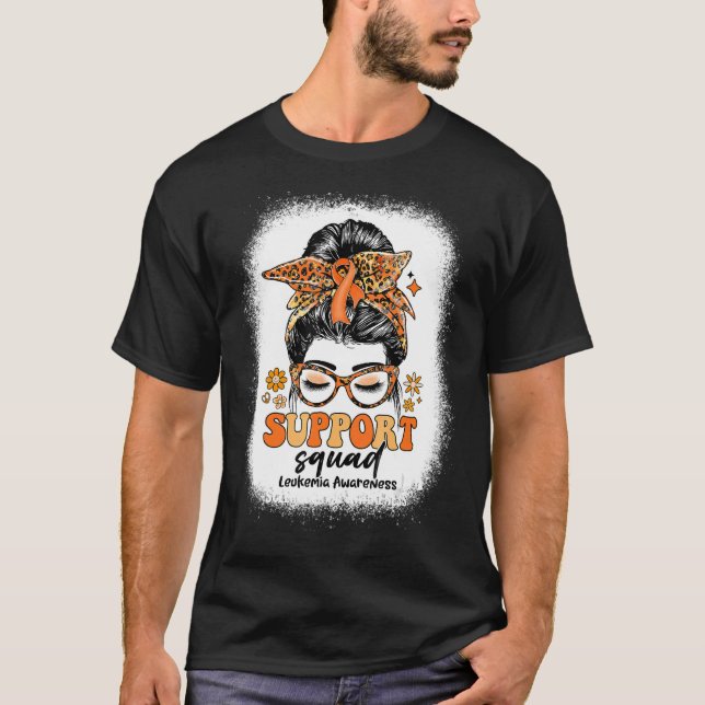 Camiseta Groovy Support Squad Messy Bun Leukemia Conciencia (Anverso)