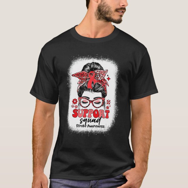 Camiseta Groovy Support Squad Messy Bun Stroke Awareness (Anverso)