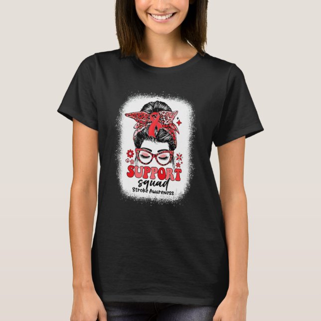 Camiseta Groovy Support Squad Messy Bun Stroke Awareness (Anverso)