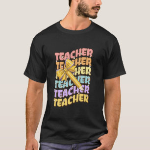 Camiseta Groovy Teacher Coquette Bow Lápiz de profesores de