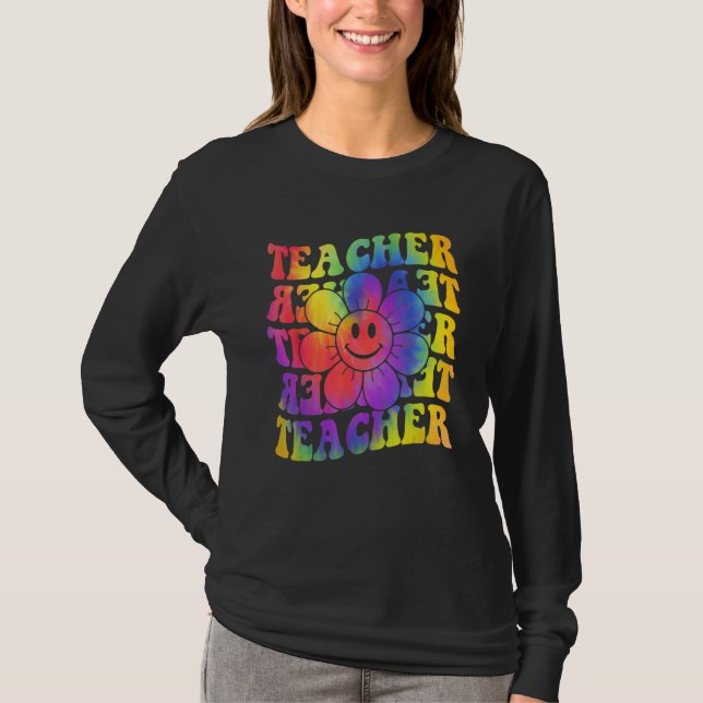 Camiseta Groovy Teacher Cute Daisy Tie Dye Happy Back To Sc (Anverso)
