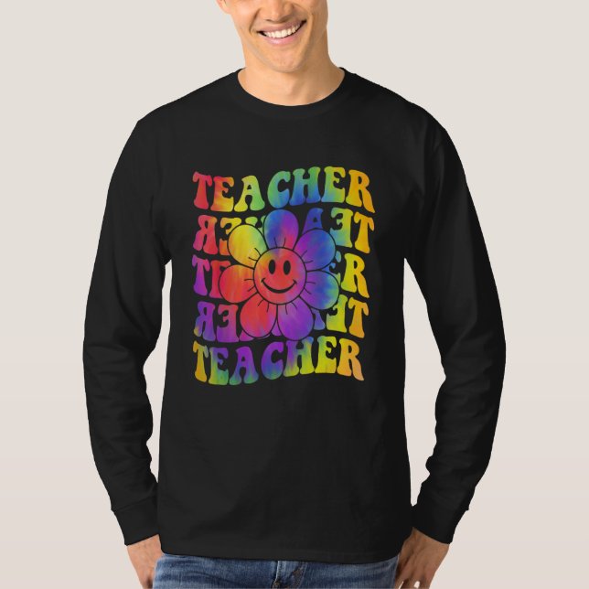 Camiseta Groovy Teacher Cute Daisy Tie Dye Happy Back To Sc (Anverso)
