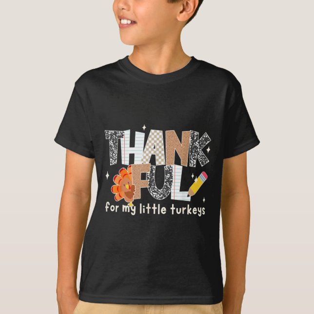 Camiseta Groovy Thankful For My Little Turkeys Thanksgiving (Anverso)