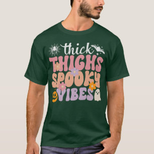 Camiseta Groovy Thick Thighs Spooky Vibes Cute Ghost Hippie