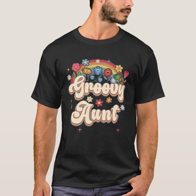 Camiseta Groovy Tía Retro Hippie Signo de paz Madres floral (Anverso)