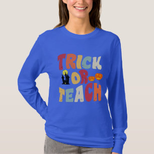 Camiseta Groovy Trick Halloween o Teach Retro Ghost