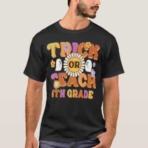 Camiseta Groovy Trick o Teach Retro Fantasma Floral 6º Grad