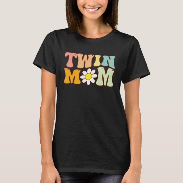 Camiseta Groovy Twin Mama  Mother s Day For New Mom Of Twin (Anverso)