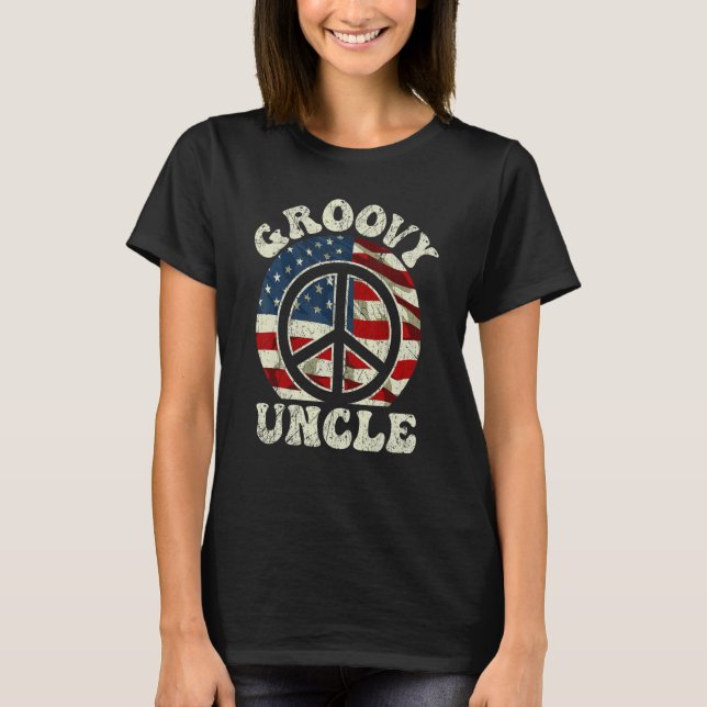 Camiseta Groovy Uncle 70s Aesthetic USA Flag Retro Uncle 1 (Anverso)