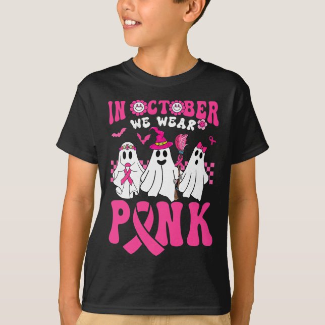 Camiseta Groovy Usa Cáncer De Mama Rosado Guerrero Fantasma (Anverso)