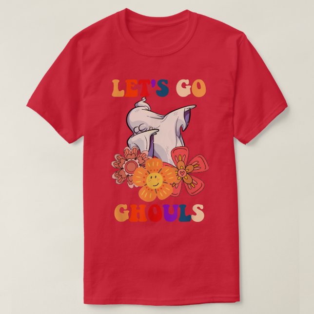 Camiseta Groovy Vamos Ghouls Floral Fantasma Hippie Hallowe (Diseño del anverso)