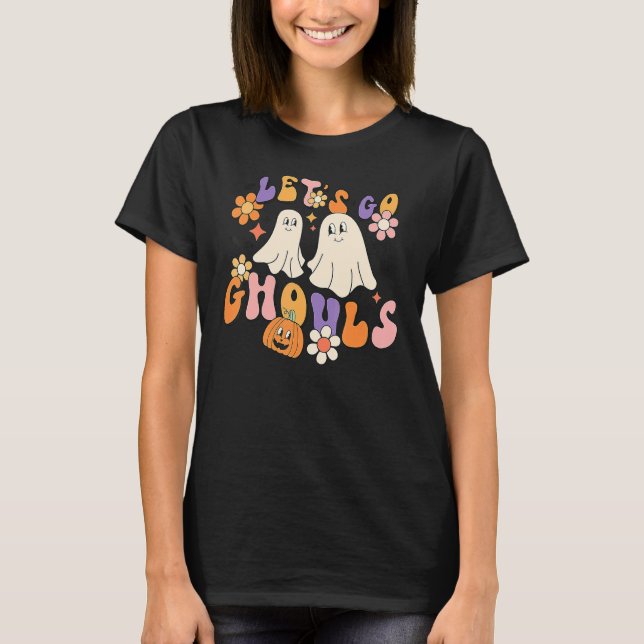 Camiseta Groovy Vamos Ghouls Floral Fantasma Hippie Hallowe (Anverso)