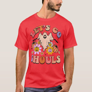 Camiseta Groovy Vamos Ghouls Floral Fantasma Hippie Hallowe