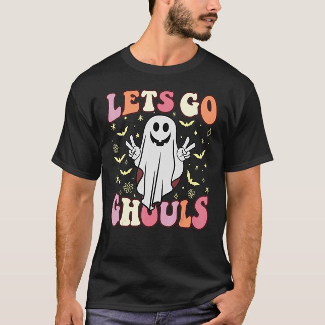 Camiseta Groovy Vamos Ghouls Floral Fantasma Hippie Retro H (Anverso)
