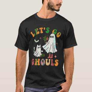 Camiseta Groovy Vamos Ghouls Ghost Cat Retro Halloween B