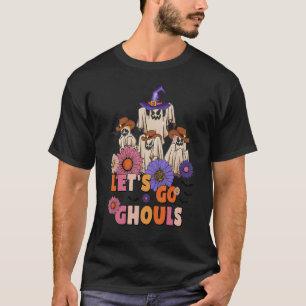 Camiseta Groovy Vamos Ghouls Retro Vestido Fantasma Floral