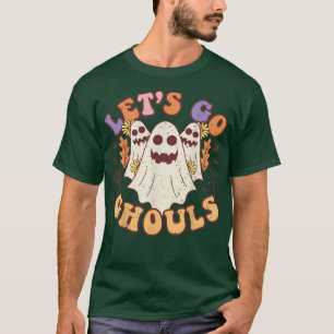 Camiseta Groovy Vamos Ghouls Retro Vestido Fantasma Floral