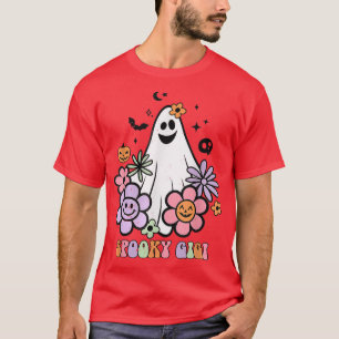 Camiseta Groovy Vintage Fantasma Floral Cute Halloween Fant