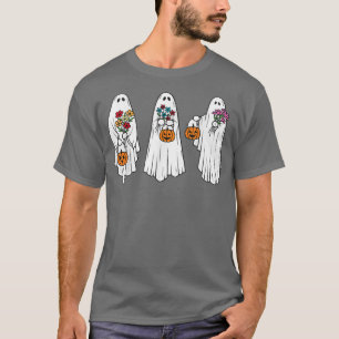 Camiseta Groovy Vintage Fantasma Floral Cute Halloween Fant