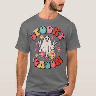 Camiseta Groovy Vintage Fantasma Floral Cute Halloween Fant